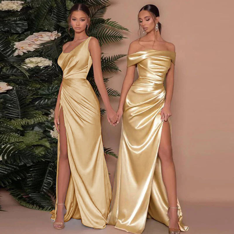 Elegant satin strapless slim dress Y2K party wear.