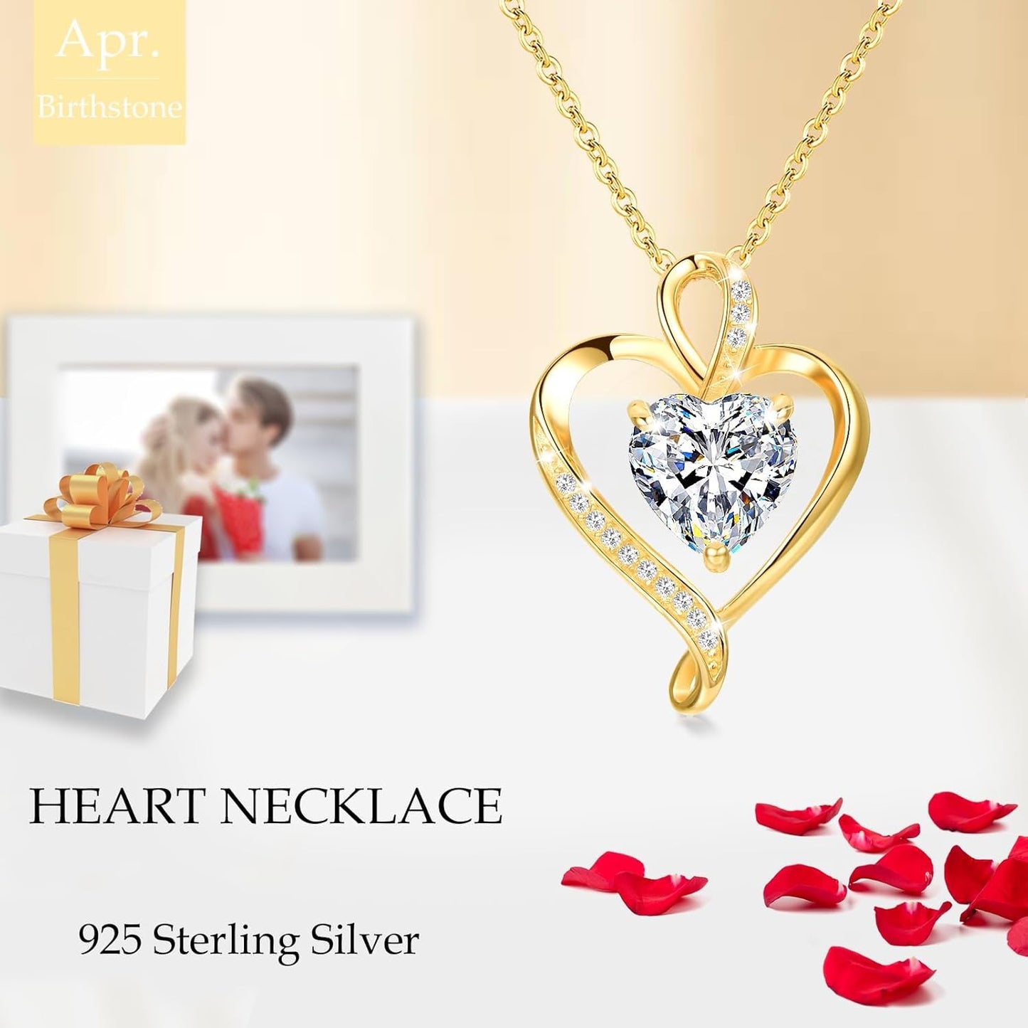 LAVUMO Necklace with Heart pendant, 925 sterling silver, rose gold