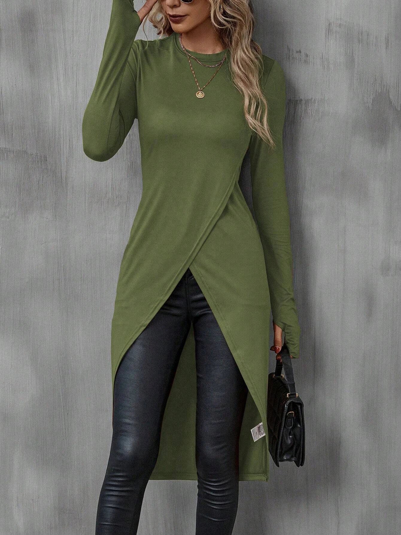 Mia Muse Women's T-Shirts Autumn French Decent Plain Long Sleeve Crew Neck Wrap Long High Street T-Shirts