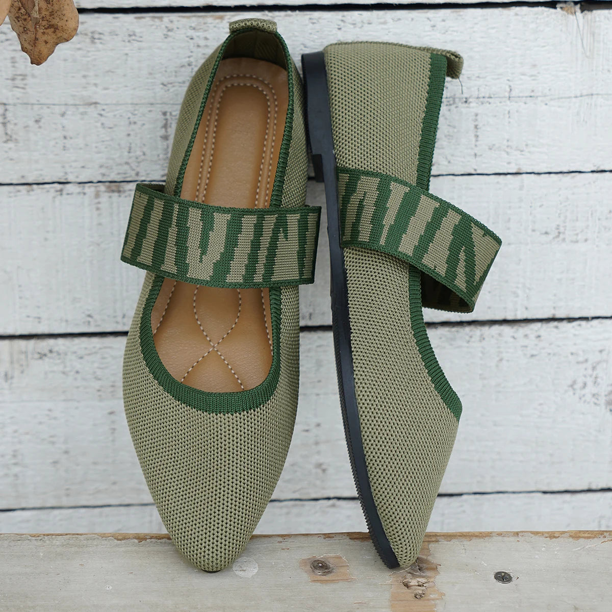 Women's Color Block Knitted Flat Shoes Chic Ballerinas Casual Striped Straps Pointed Women