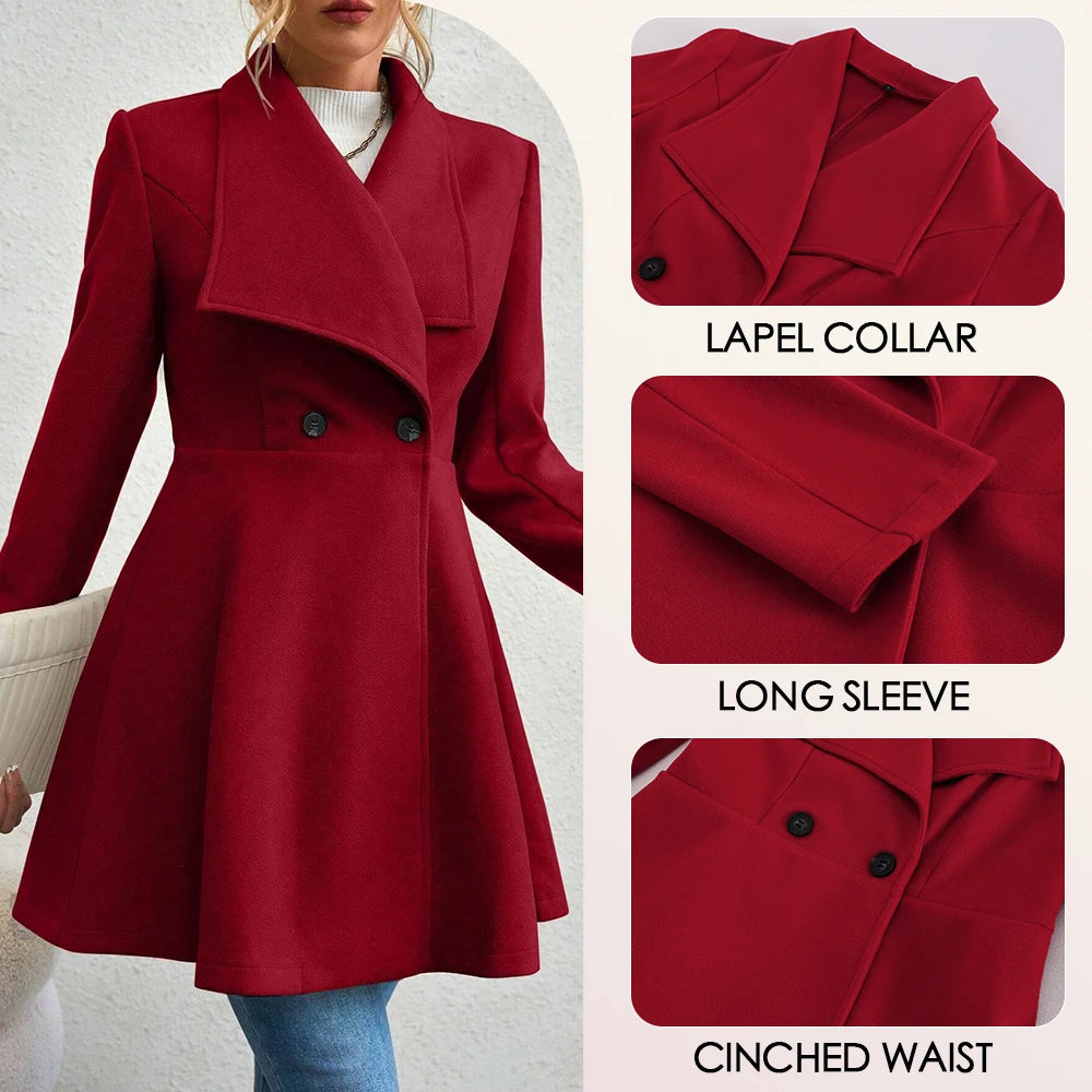 Women's Coats Winter Solid Color Long Sleeve Lapel Button-Up Work