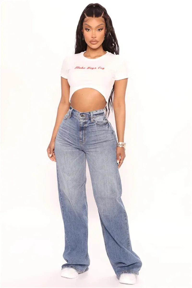 New High Waist Baggy Jeans For Women Fashion Loose Denim Wide Leg Pants Casual Female Clothes XS-XL