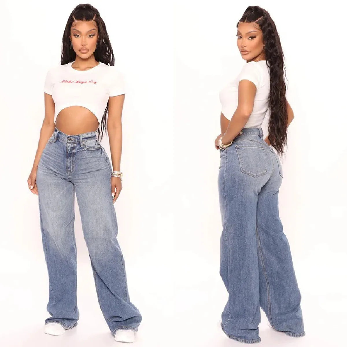 New High Waist Baggy Jeans For Women Fashion Loose Denim Wide Leg Pants Casual Female Clothes XS-XL