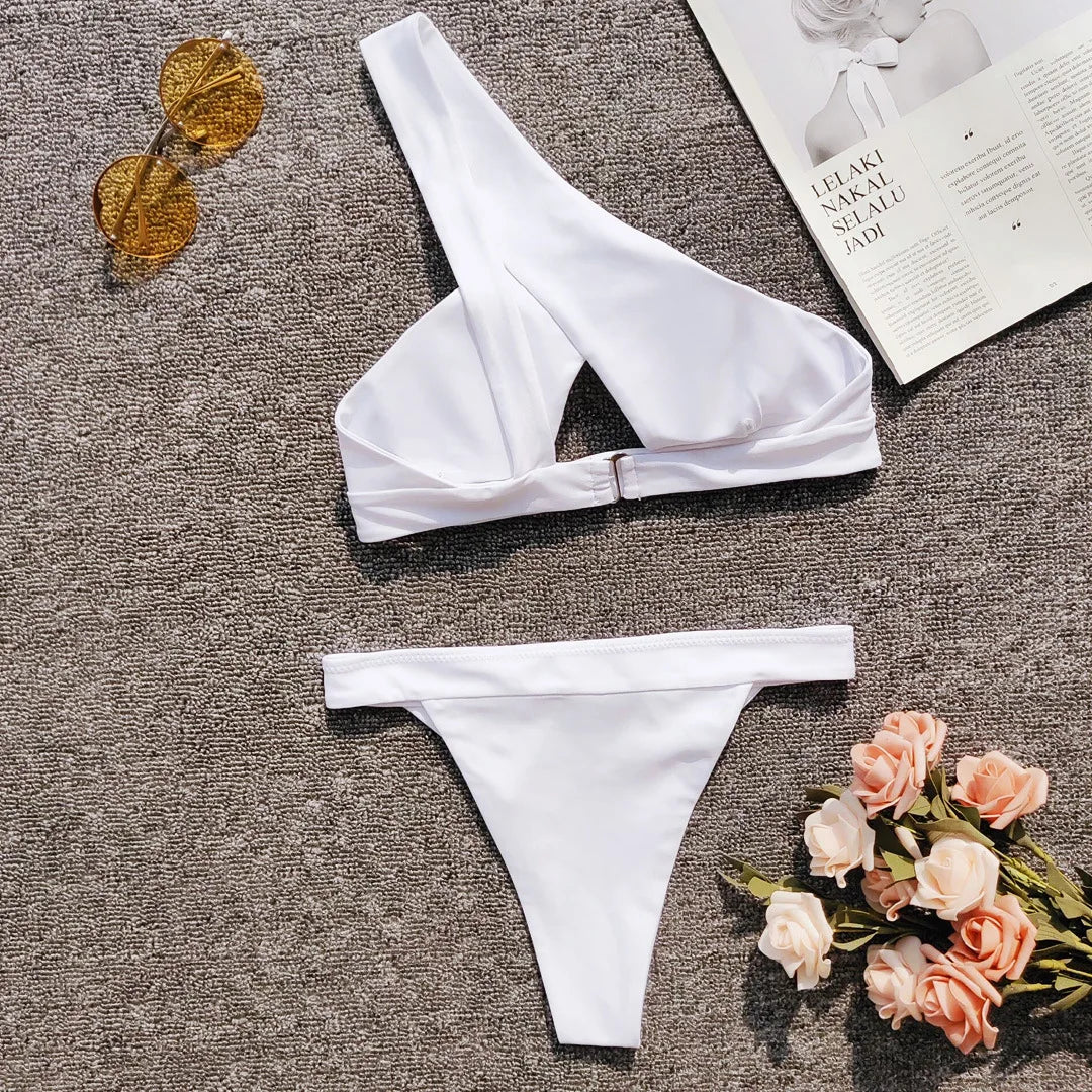 2025 New Arrivals Custout One Shoulder Bikini Strapping Swimsuit Surf Swimwear Active Two-piece for Women