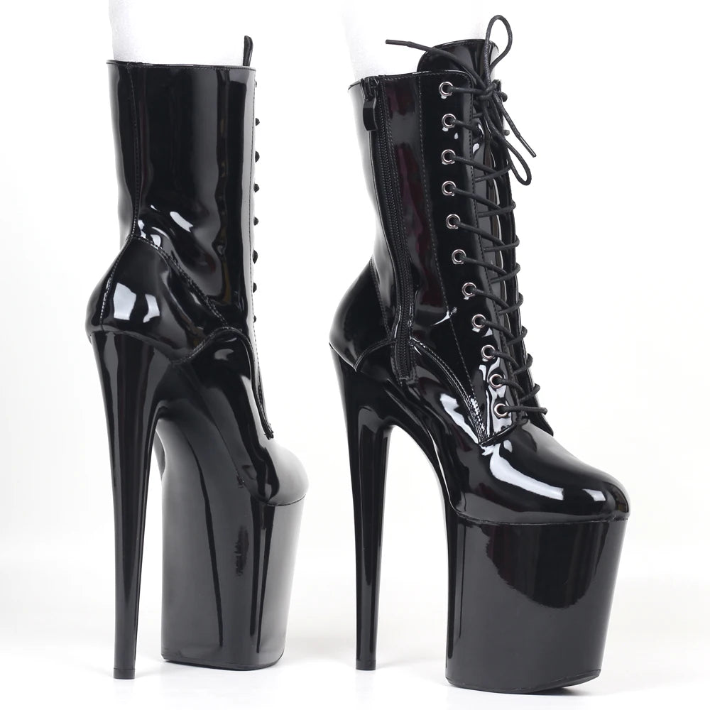 20CM Extreme High Heels Platform Boots Lace Up Sexy Pole Dancing Ankle Boots Side