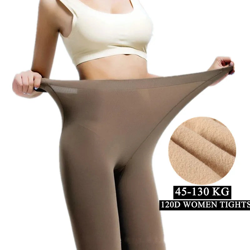 Tights Warm Winter Fleece Pantyhose 120D High Waist Female Stretchy Opaque Footed Tights