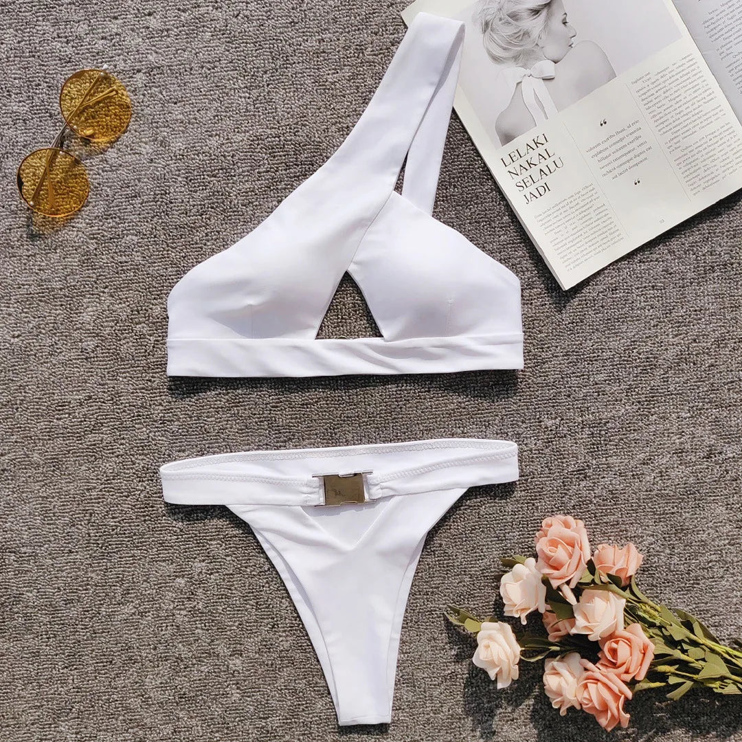 2025 New Arrivals Custout One Shoulder Bikini Strapping Swimsuit Surf Swimwear Active Two-piece for Women