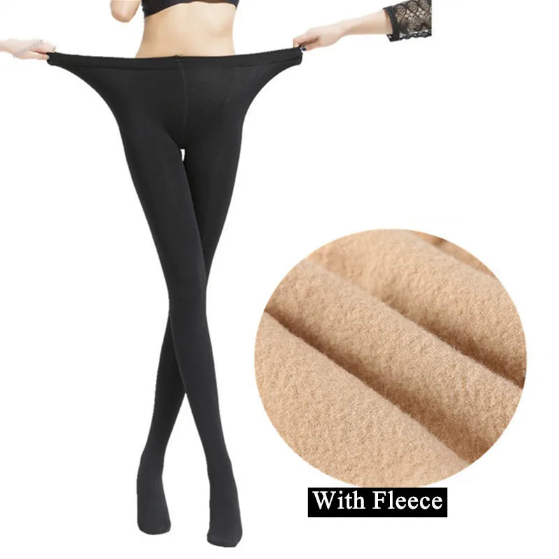 Tights Warm Winter Fleece Pantyhose 120D High Waist Female Stretchy Opaque Footed Tights