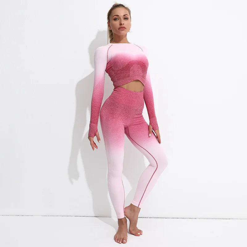 Women Suit Yoga Set Female Clothing Sportswear Sport Outfit For Woman Long Sleeve Top Workout Clothes Gym Leggings Fitness Suits