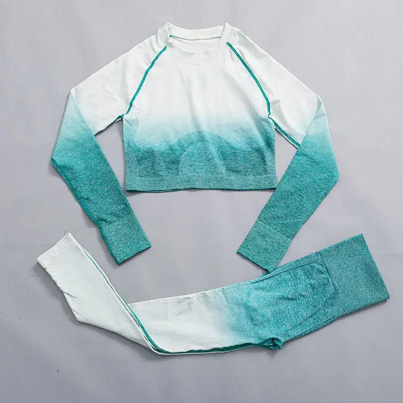 Women Suit Yoga Set Female Clothing Sportswear Sport Outfit For Woman Long Sleeve Top Workout Clothes Gym Leggings Fitness Suits