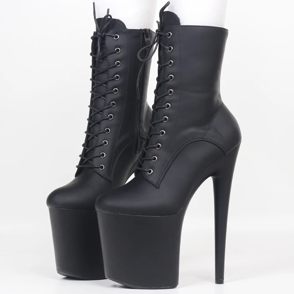 20CM Extreme High Heels Platform Boots Lace Up Sexy Pole Dancing Ankle Boots Side