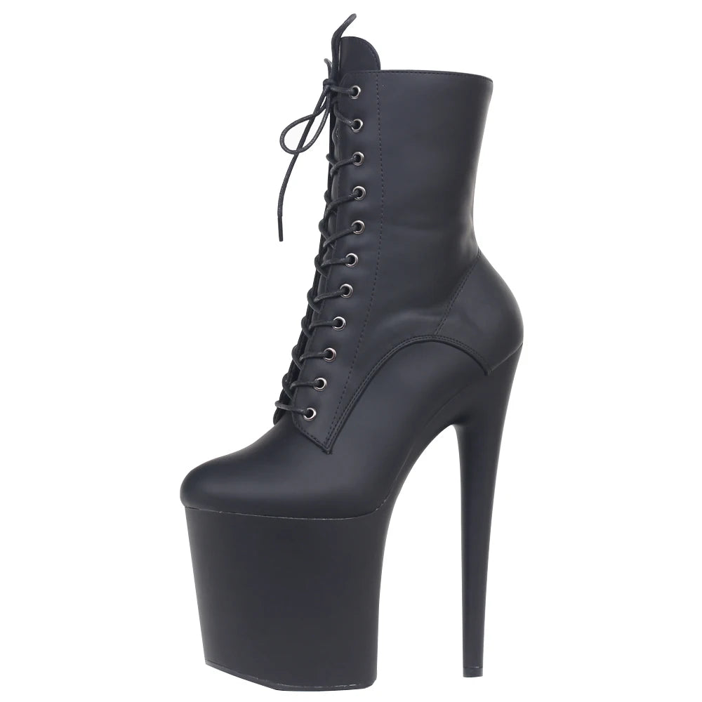 20CM Extreme High Heels Platform Boots Lace Up Sexy Pole Dancing Ankle Boots Side