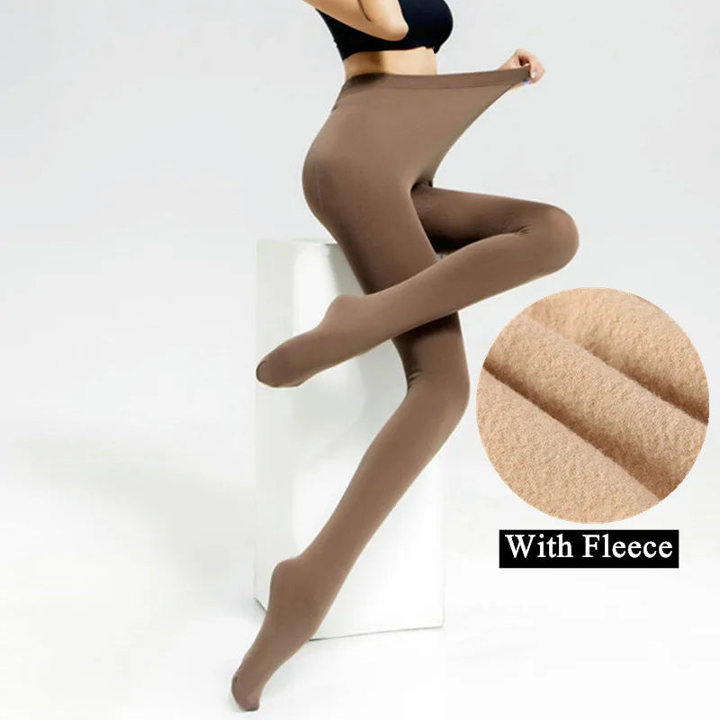 Tights Warm Winter Fleece Pantyhose 120D High Waist Female Stretchy Opaque Footed Tights