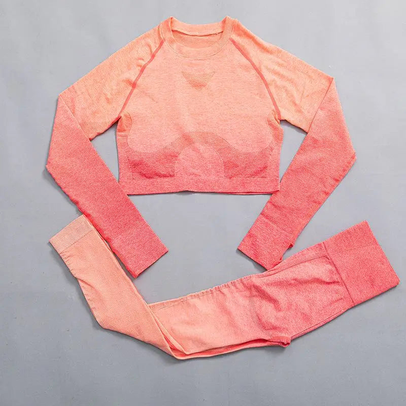 Women Suit Yoga Set Female Clothing Sportswear Sport Outfit For Woman Long Sleeve Top Workout Clothes Gym Leggings Fitness Suits