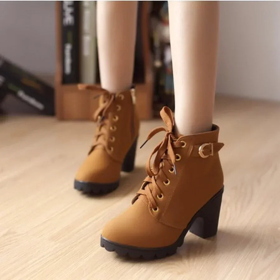 New Spring Winter Women Pumps Boots High Quality Lace-up Ladies Shoes PU High Heels Boots