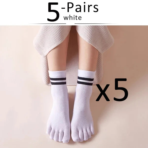 5 Pairs Spring Ankle Toes Socks Woman Girl Cotton Striped Solid Breathable Soft Elastic Invisible Socks 5 Finger Socks Harajuku