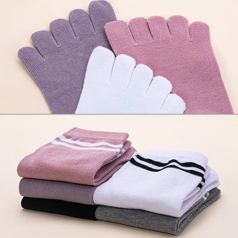 5 Pairs Spring Ankle Toes Socks Woman Girl Cotton Striped Solid Breathable Soft Elastic Invisible Socks 5 Finger Socks Harajuku