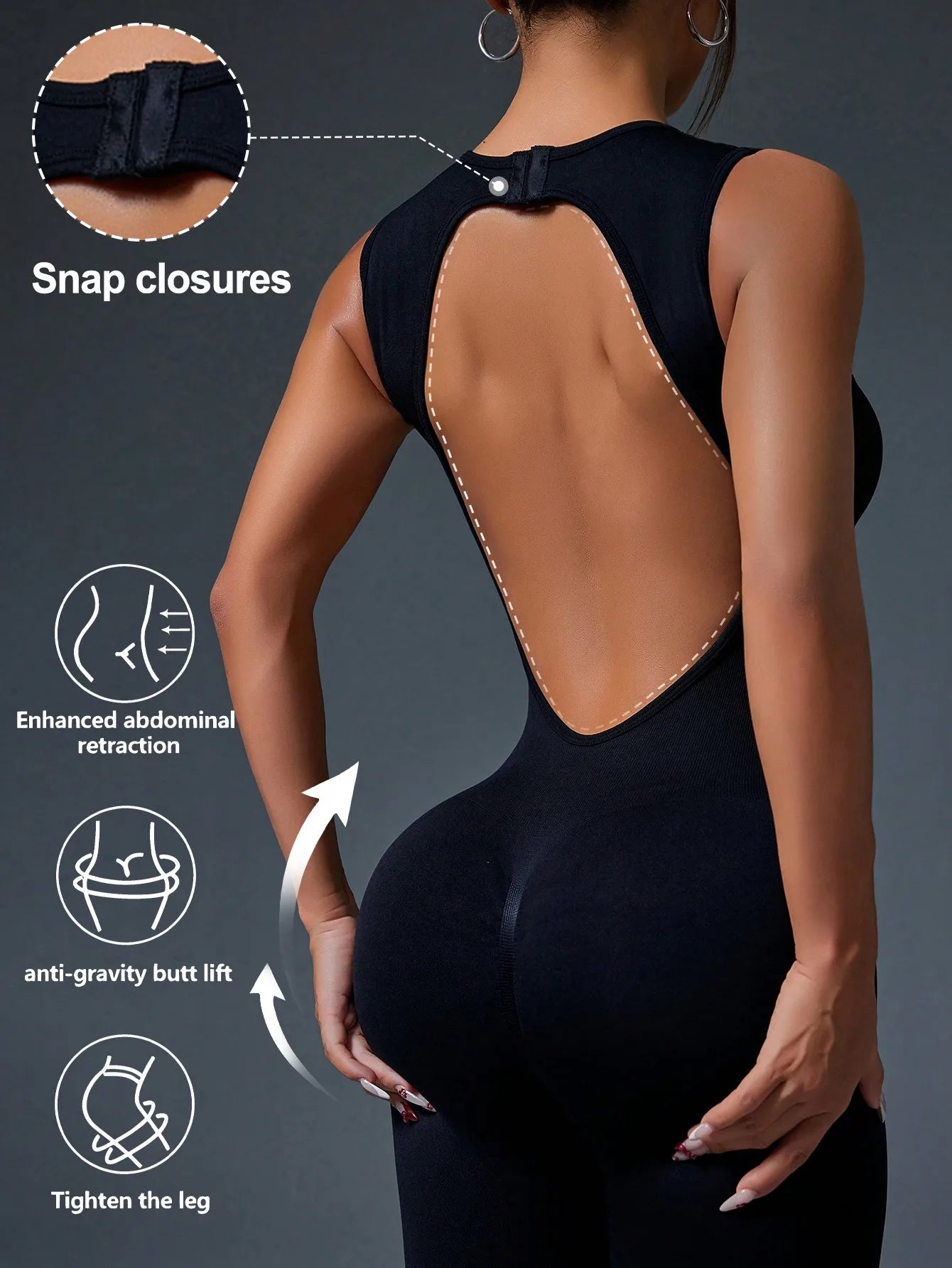 Round Neck Tight Sleeveless Jumpsuit, Zipper Sports Yoga Slim Fit Long Seamless Jumpsuit, Women's Tracksuit