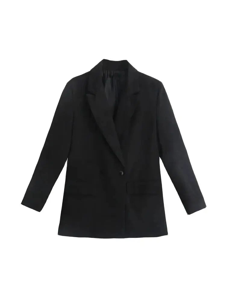 Women Fashion Double Breasted Loose Fitting Blazer Coat Vintage Long Sleeve Pockets Female Outerwear Chic