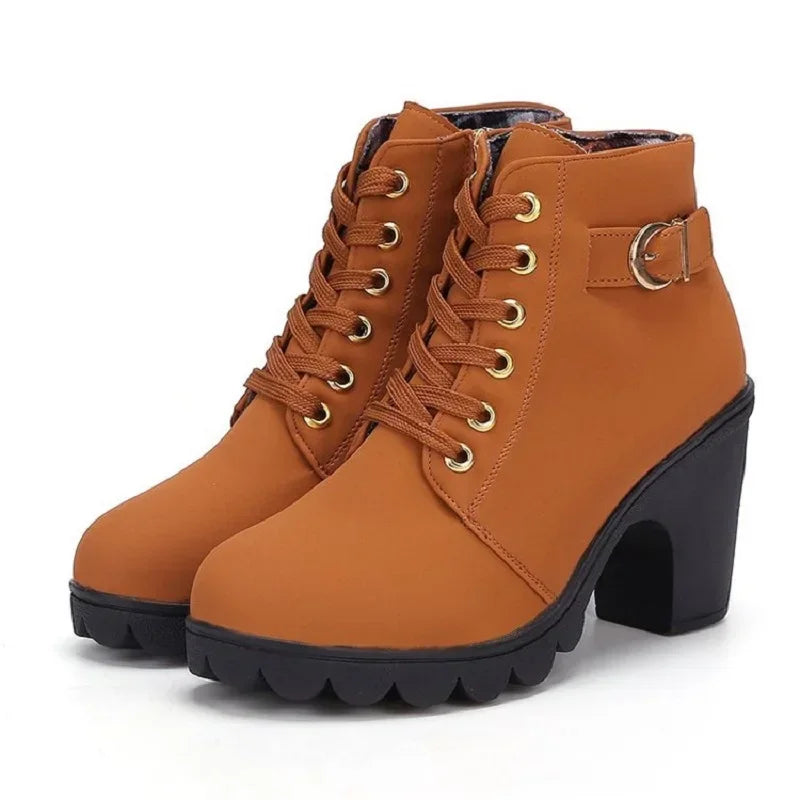 New Spring Winter Women Pumps Boots High Quality Lace-up Ladies Shoes PU High Heels Boots