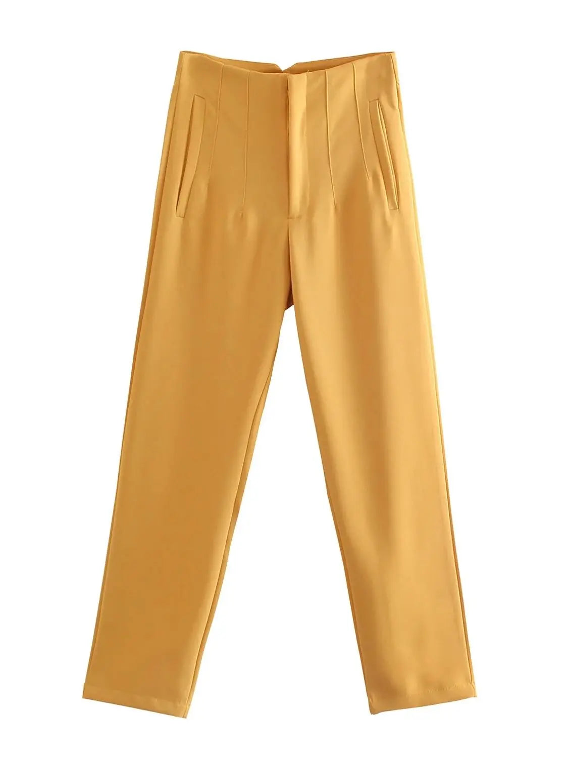 Women Light Blue Chic Fashion Office Wear Straight Pants Vintage High Waist Zipper Fly Female Trousers Fashion 2025 Pants
