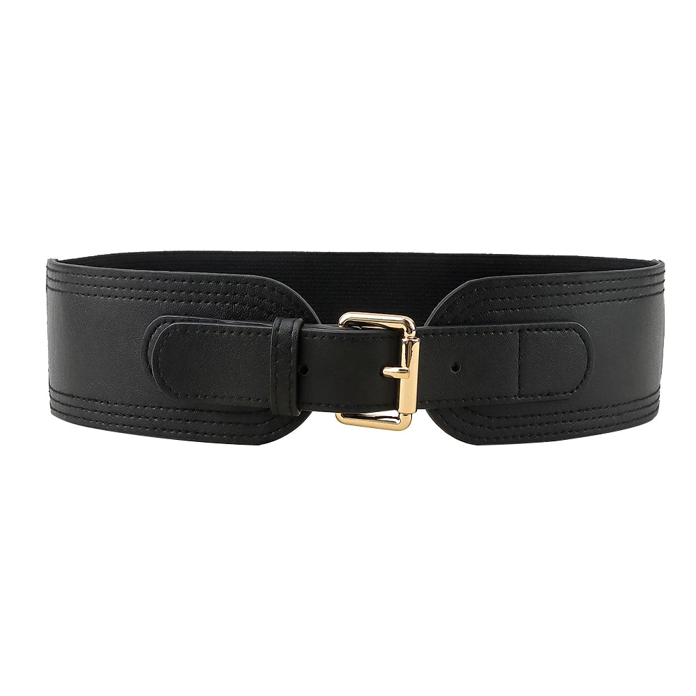Elastic women's waist seal square pin buckle fashion belt Stretch wide belt with suit jacket