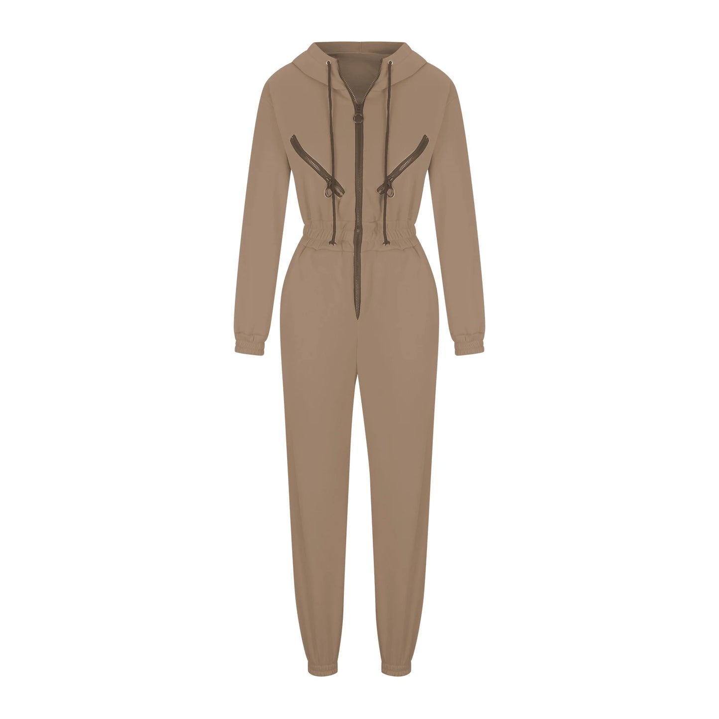Autumn Women Monochrome Long Sleeve Jumpsuit Solid Color Zip-Up Sportswear Female Winter Casual Tracksuit Fashionable Hoodies