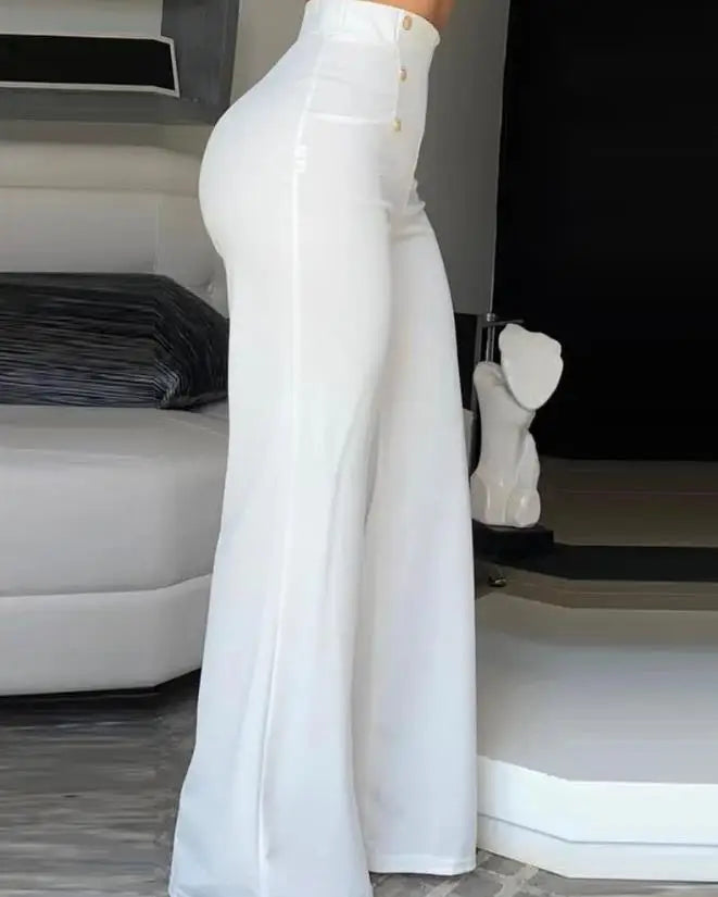 Elegant High Waist Wide Leg Bootcut Pants Summer European & American Fashion Simple Women's Flared Trousers
