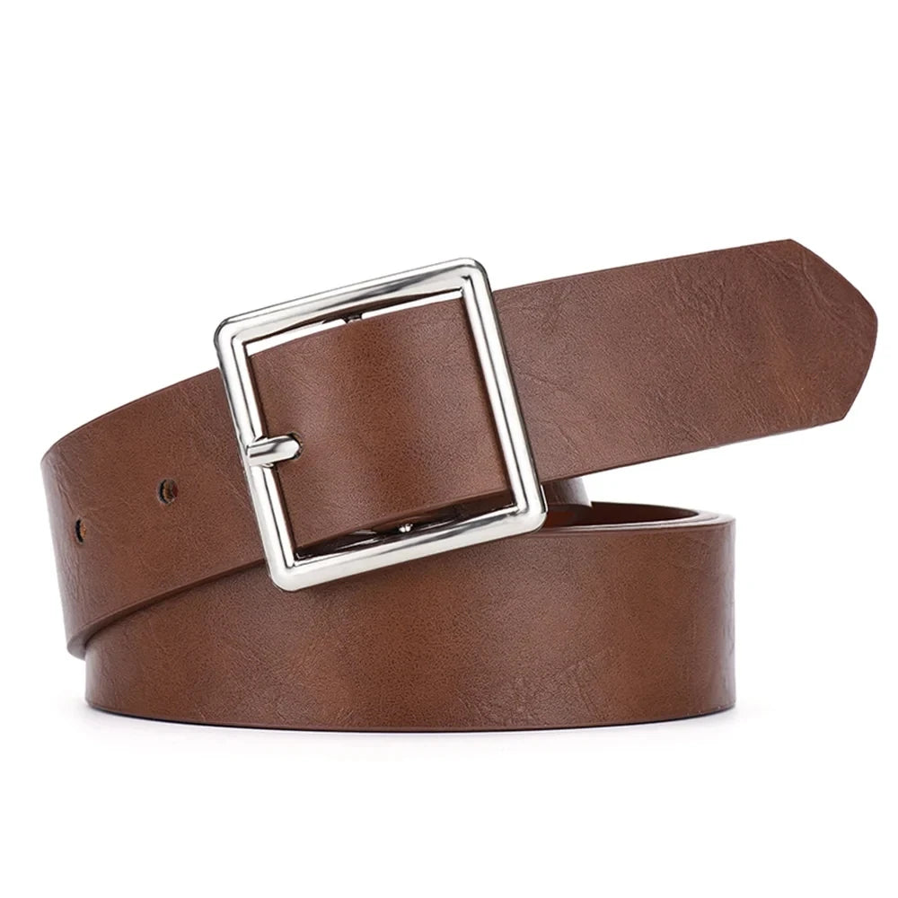 2023 Women Belt Soft Pu Leather Belt Square Buckle Pin Buckle Jeans Black Belt Chic Luxury Brand Fancy Vintage Belt Female