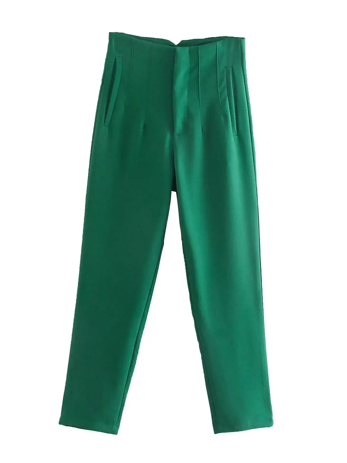 Women Light Blue Chic Fashion Office Wear Straight Pants Vintage High Waist Zipper Fly Female Trousers Fashion 2025 Pants