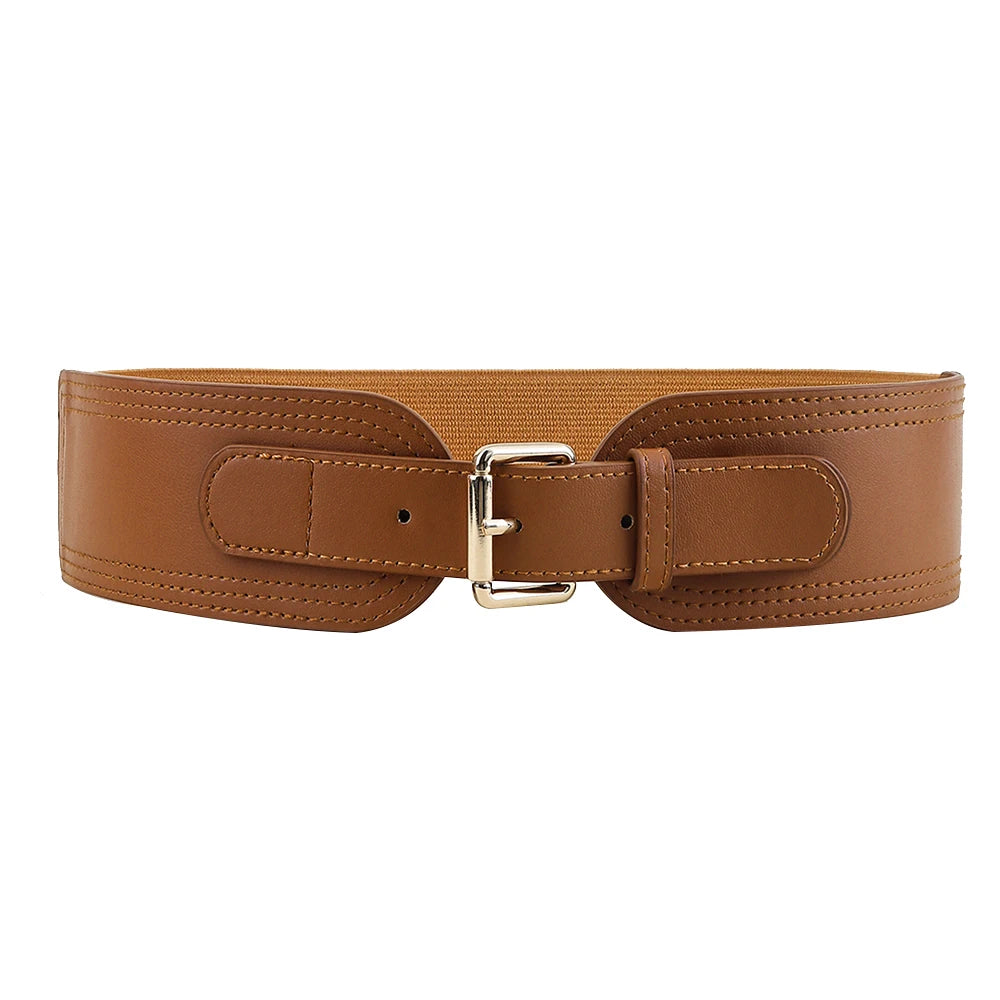 Elastic women's waist seal square pin buckle fashion belt Stretch wide belt with suit jacket