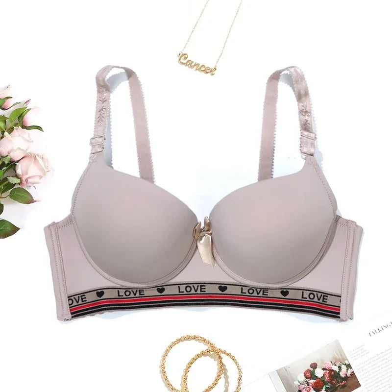 Women Seamless Push-Up Sports And Leisure Bra With Four-Row Hook, Alphabet Decor And Steel Support Underwear C Cup