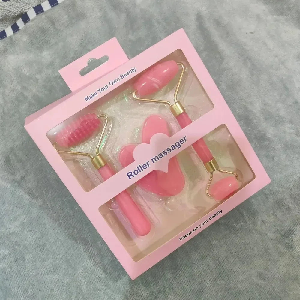 3pcs Resin Roller Massager for Face Body Gua Sha Set Facial Care Beauty Health Massage Tool Roller Non Jade Stone Face Massager