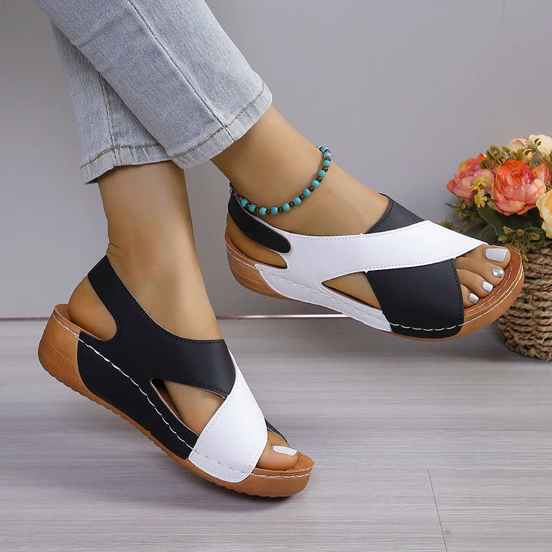 New women's contrast color sandals, pink peep toe, non-slip beach shoes, woman, comfortable platform, Roman sandals
