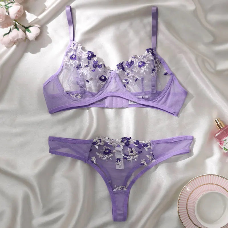 Round Up Night Beautiful Sexy Women 2-piece Floral Embroidery Underwear Sexy Erotic Lingerie Underwear Sexy Sets