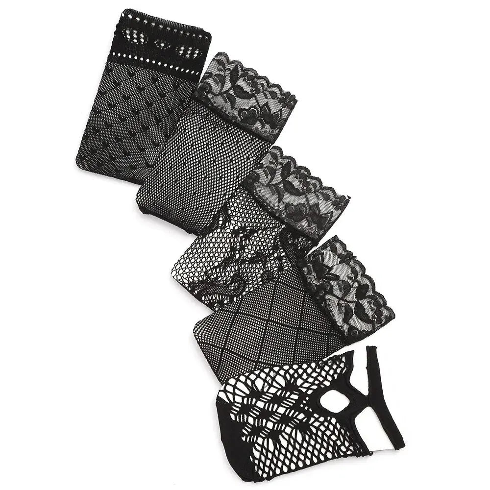 5 Pairs Vintage Lace Women's Socks Summer Mesh Elastic Transparent Ankle Socks Lolita Women's Versatile Fishing Net Black Socks