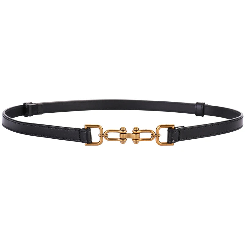 Genuine Leather Belts for Women Slim Waist Belt Patent Leather with Gold Buckle for Dress Adjustable Woman Luxury Belt