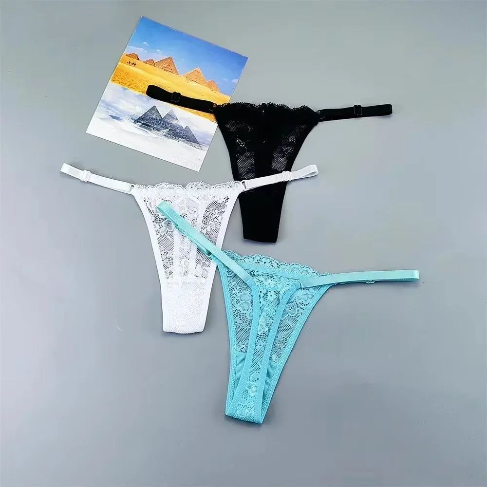 3Pcs Sexy Thongs Underwear for Women Perspective Lace G-String Panties Low Waist Plus Size Hot Wife Gift