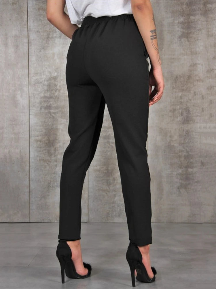 Girl Spring Summer Autumn Casual Slim Chiffon Thin Pants For Women High Waist Black Khaki Green Pants Woman Trousers