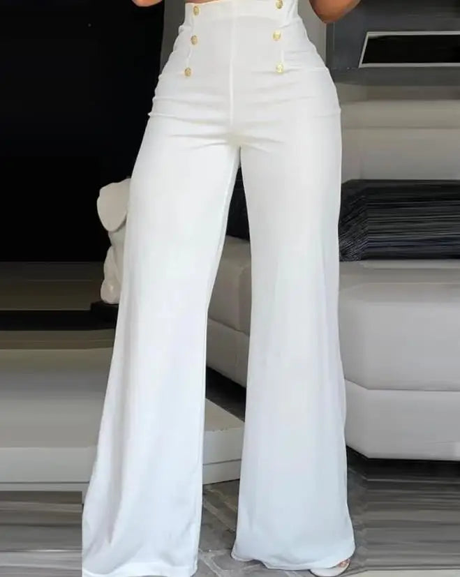 Elegant High Waist Wide Leg Bootcut Pants Summer European & American Fashion Simple Women's Flared Trousers