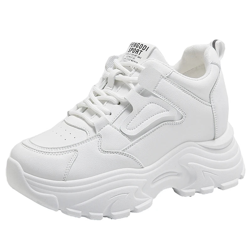 White Platform Women's Sneakers Spring Lace-Up Thick Bottom