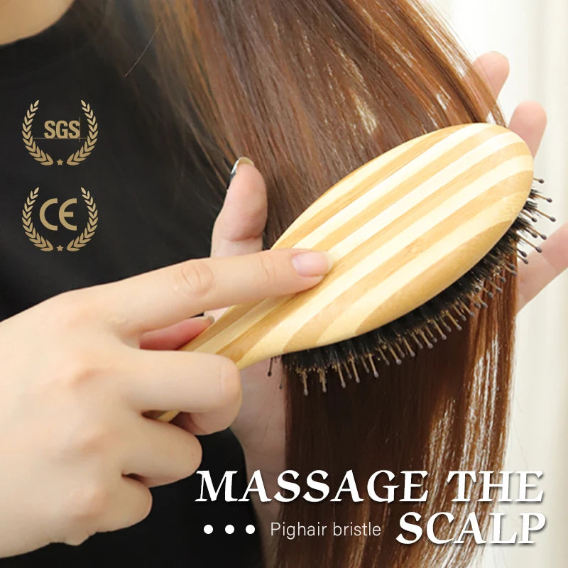 Soft Boar Bristle Hair Brush Professional Women Bamboo HairBrush Massage Bamboo Comb for Hair Beauty Care Salon Tools