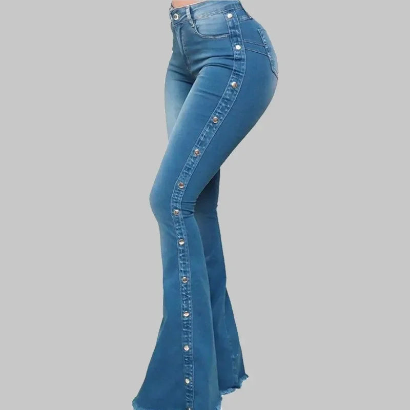 Jeans High Waist Stretch Denim Flare Pants Women Vintage Trousers Buttons Denims Streetwear 2024 Autumn Female Floor Length
