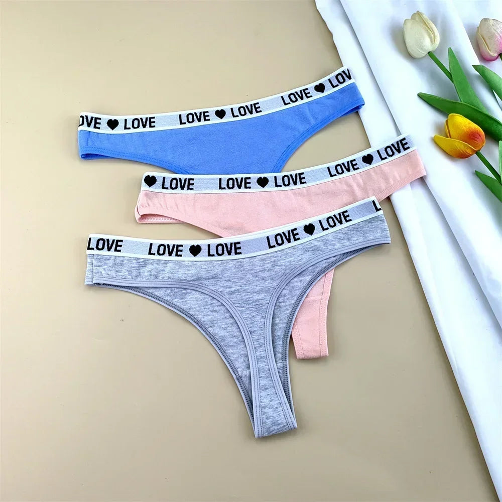 3pcs "Love" Letters Cotton Thong Sexy Ladies Panties Women's G-string Underwear Sexy Yoga Fitness T Pants