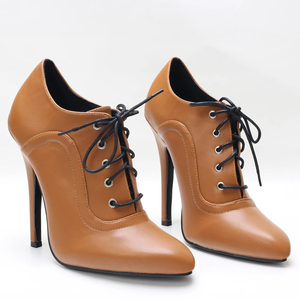5.5" Inch Fetish Pinup Ballet Toe Shoes Lace Up Mary Jane Drag Queen Pointed Toe Stiletto Vintage Pumps