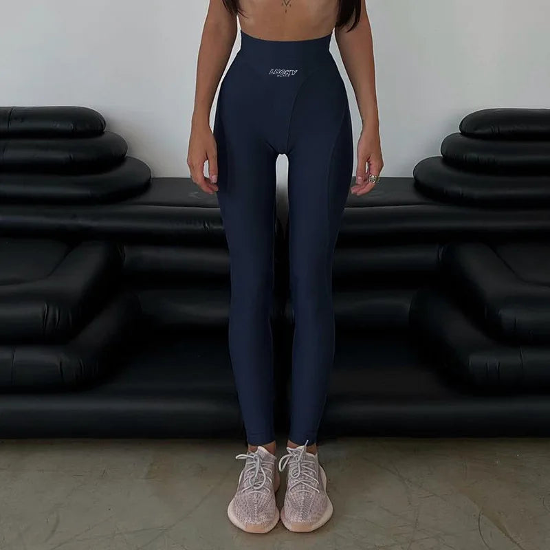 Sporty Women Letter Printed Slim Leggings High Waist Tight-fitting Legging Pants Elastic Skinny Booty Lifting Seamless Leggings