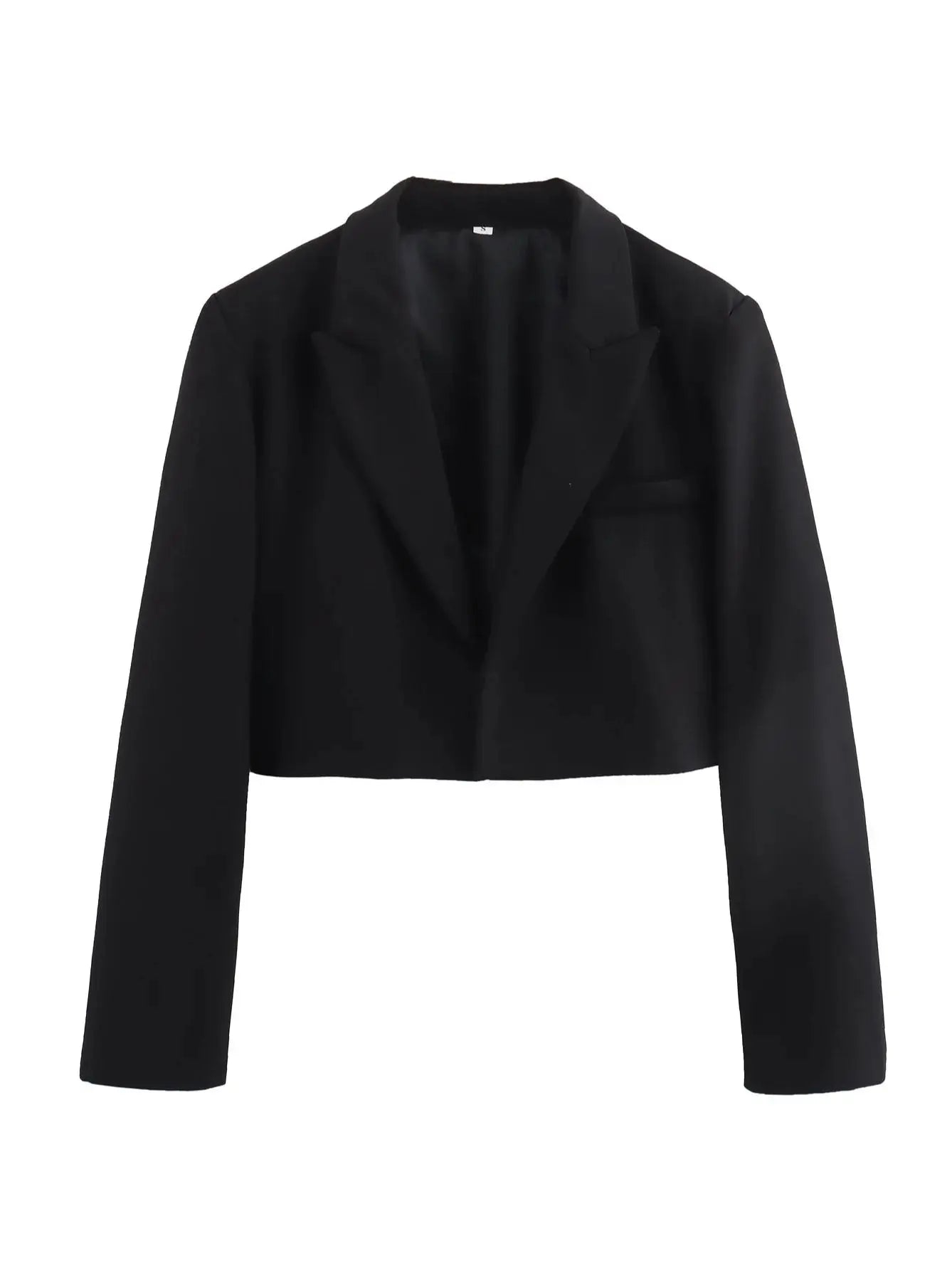 Women's Fashion Crop Blazer Women High Street Lapel Long Sleeve Versatile Top Female Jacket Coat