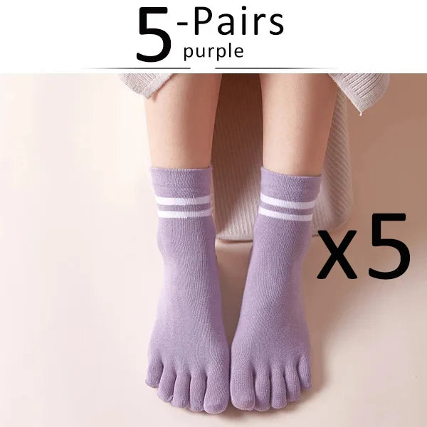 5 Pairs Spring Ankle Toes Socks Woman Girl Cotton Striped Solid Breathable Soft Elastic Invisible Socks 5 Finger Socks Harajuku