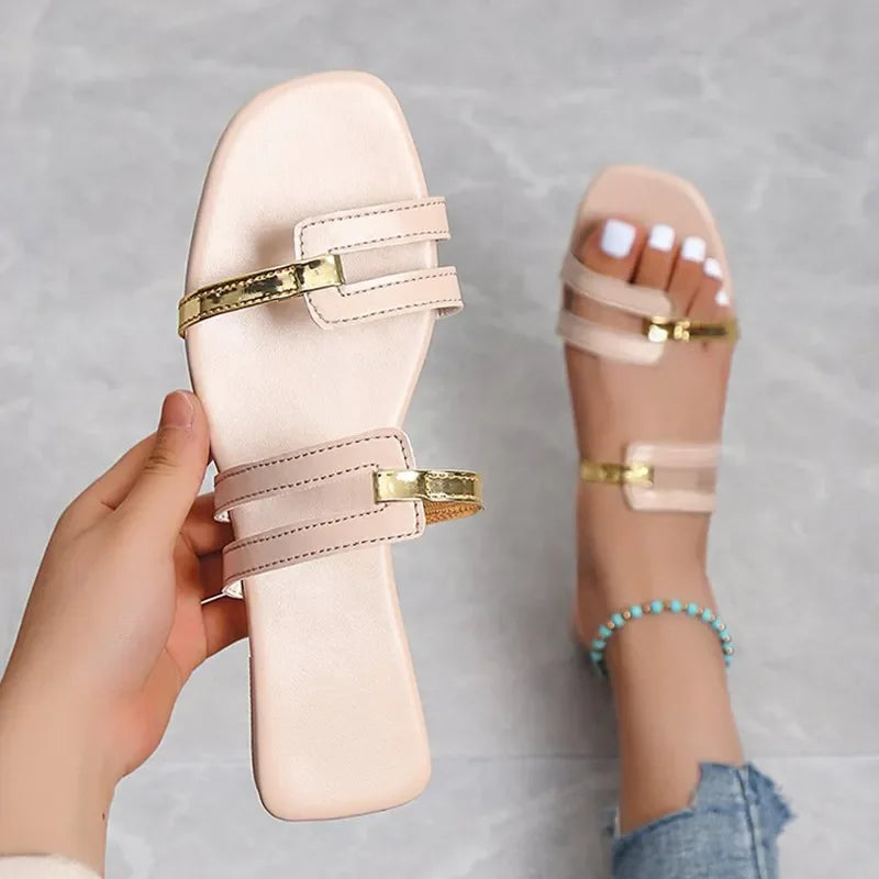 2023 New Women's Shoes Summer Flats Flip Flops Dress Shallow Casual Female Slides Rome Open-toe Women Slippers Slingback Sandals