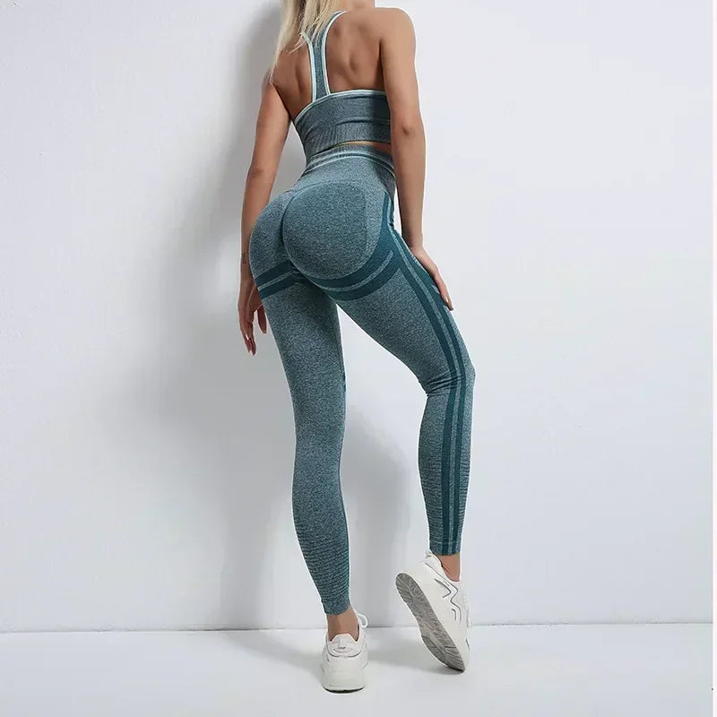 Seamless Yoga Sets Sports Fitness High Waist Hip Raise Pants Long-Sleeved Backless Suit Workout Clothes Gym Shorts Set for Women